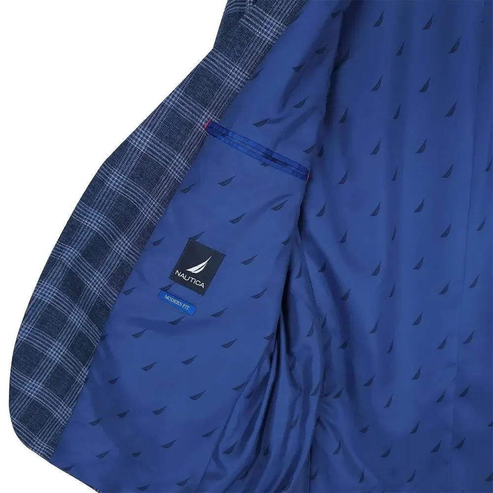 Nautica Mens Modern Fit Sport Coat Blazer 44S Navy Blue Plaid Stretch NWT